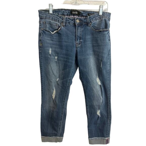 Nanette Lepore Denim Crop Cuffed Skinny Jeans Size 10 Distressed Medium Wash - Picture 1 of 10